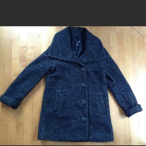 H&M Women's Peacoat Size 4 Wool Blend Black/Gray - Picture 2 of 12